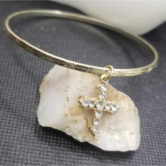 Gold and crystal bracelet cross pendant - Picture 1 of 2
